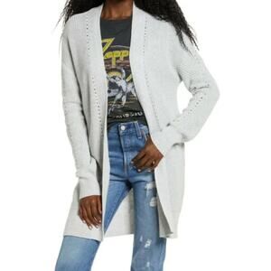 Nordstrom Bp Open Front Chunky Cotton Knit Cardigan Long Sweater Grey MEDIUM NWT
